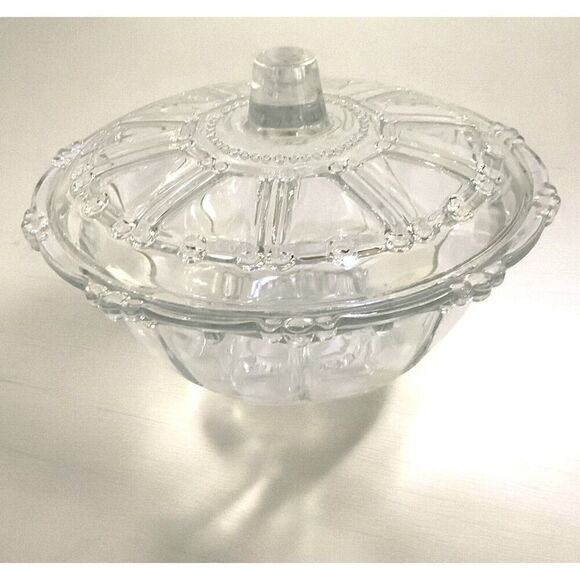Indonesia Glass Other - Vintage KIG Indonesia Glass Oyster Pearl Clear 7" Covered Candy Dish Bowl w/ Lid